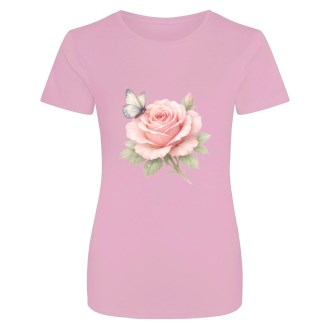 Butterfly and Rose Ladies T-shirt