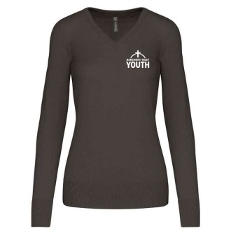 BWER Ladies V Neck Jumper White  Logo