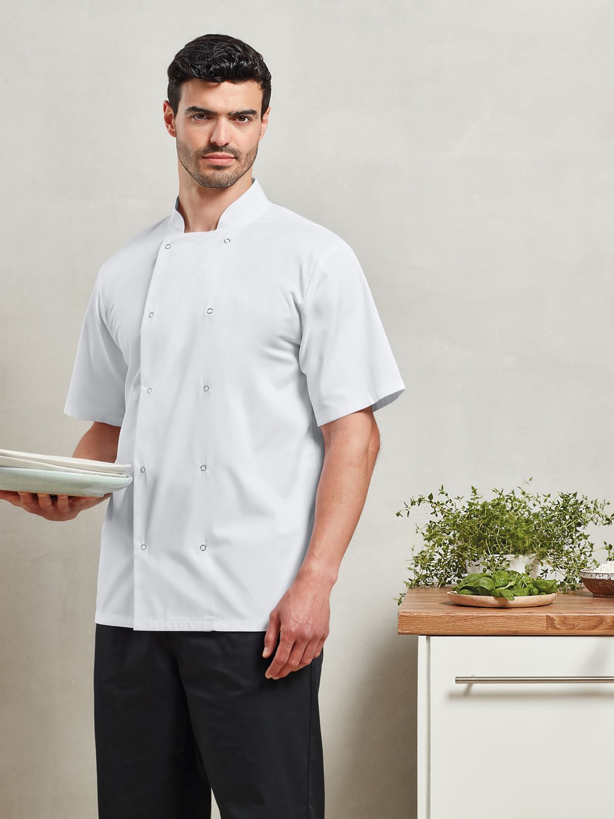 PR664 Studded Front Short Sleeve Chef's Jacket Image 1