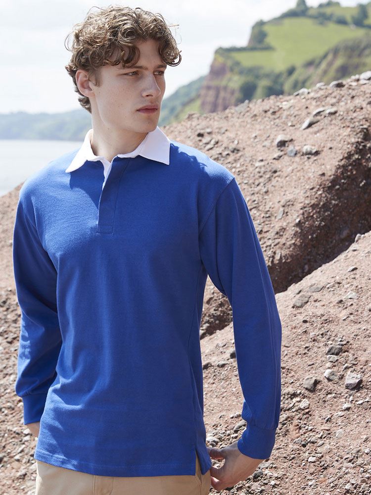 Men's Classic Long Sleeve Rugby Shirt – 100% Cotton, Regular Fit, Traditional Collar (Multiple Colors)