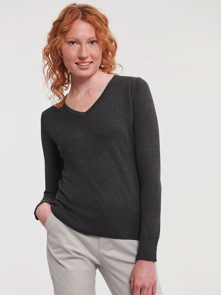 710F Ladies' V Neck Knitted Pullover Image 1