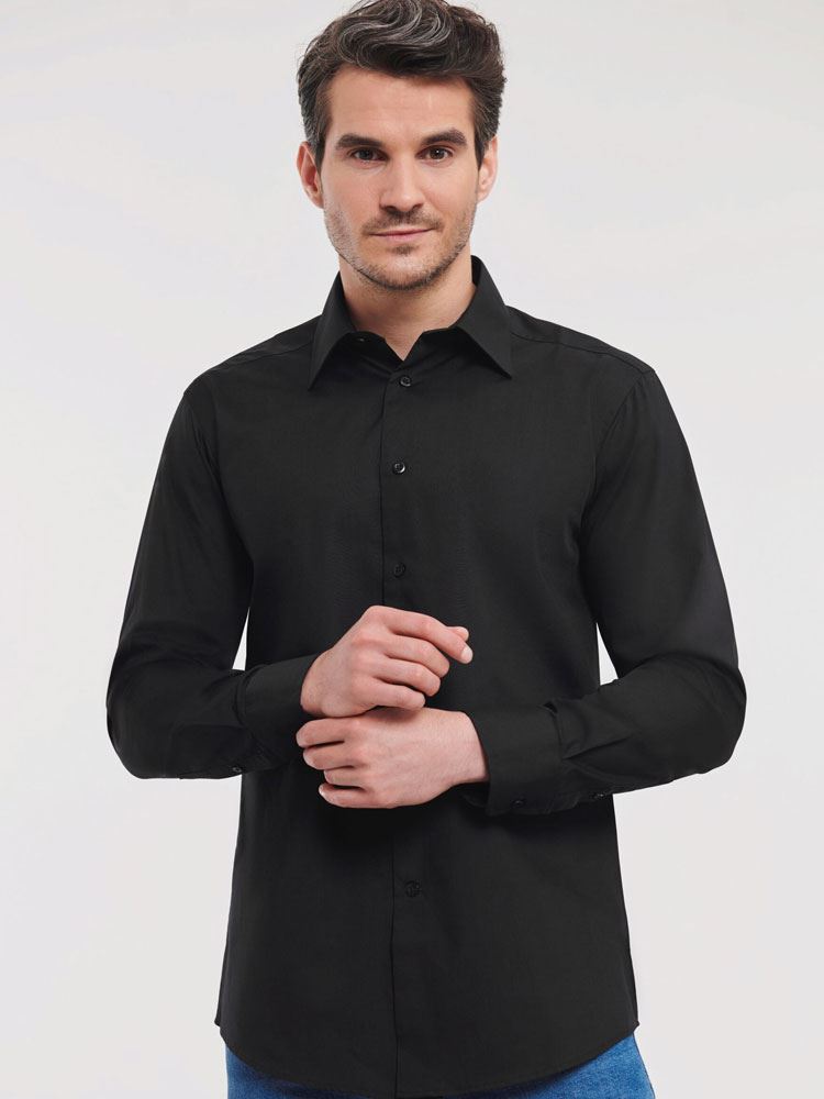 924M Men's Long Sleeve Poly Cotton Easy Care Tailored Poplin Shirt Image 2