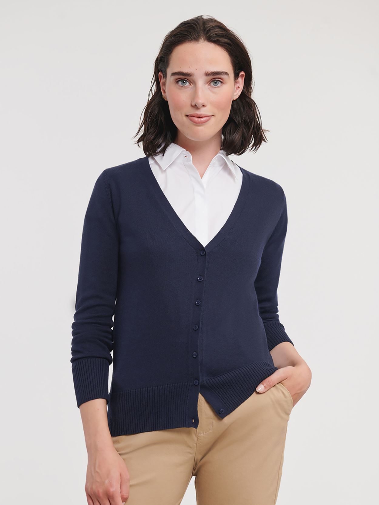 715F Ladies' V Neck Knitted Cardigan Image 1