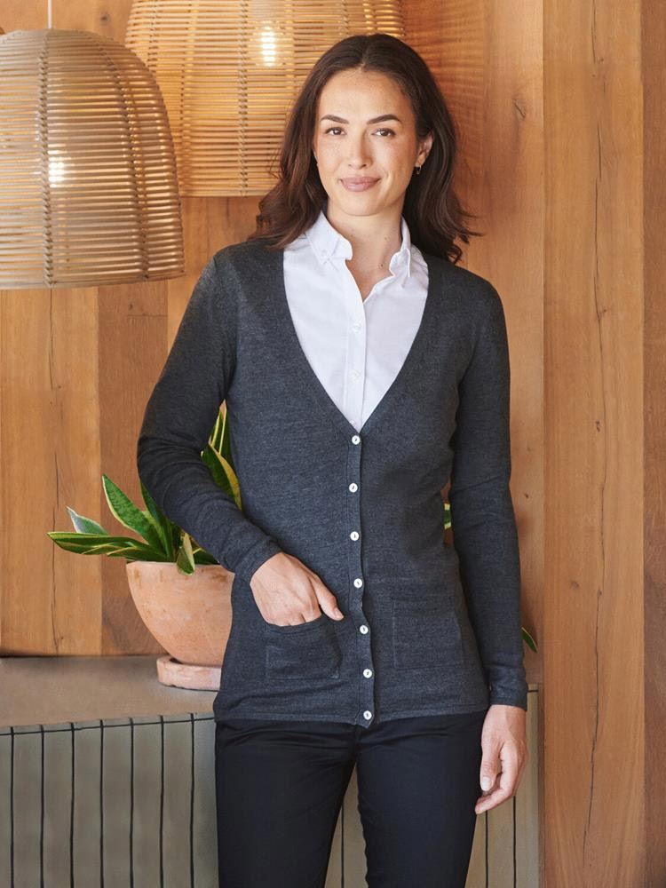 H723 Ladies  V Button Cardigan Image 1