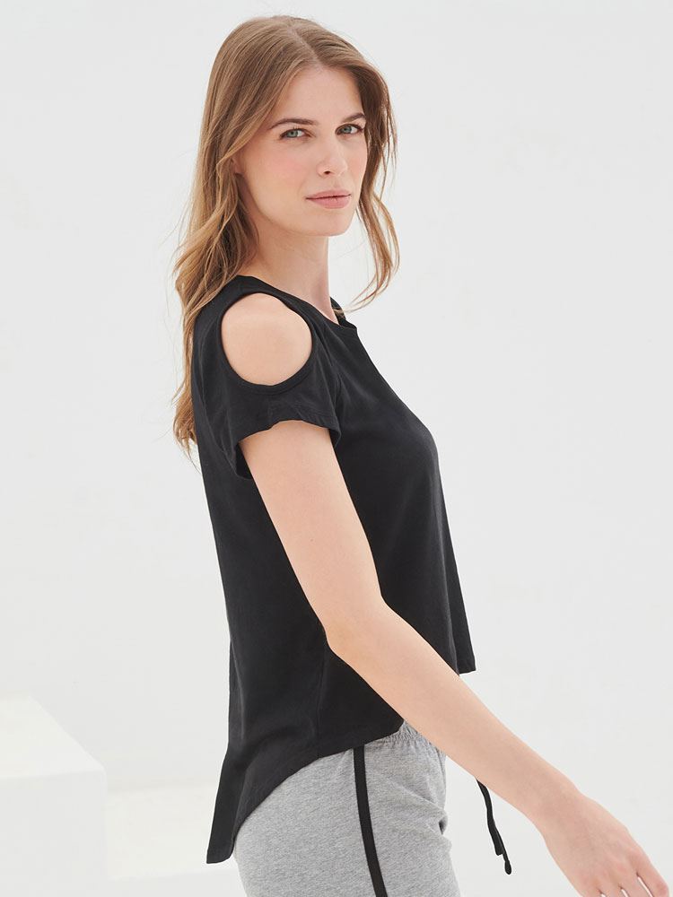 ST233 SK233 Ladies Drop Tail Shoulder Detail T-Shirt Image 2