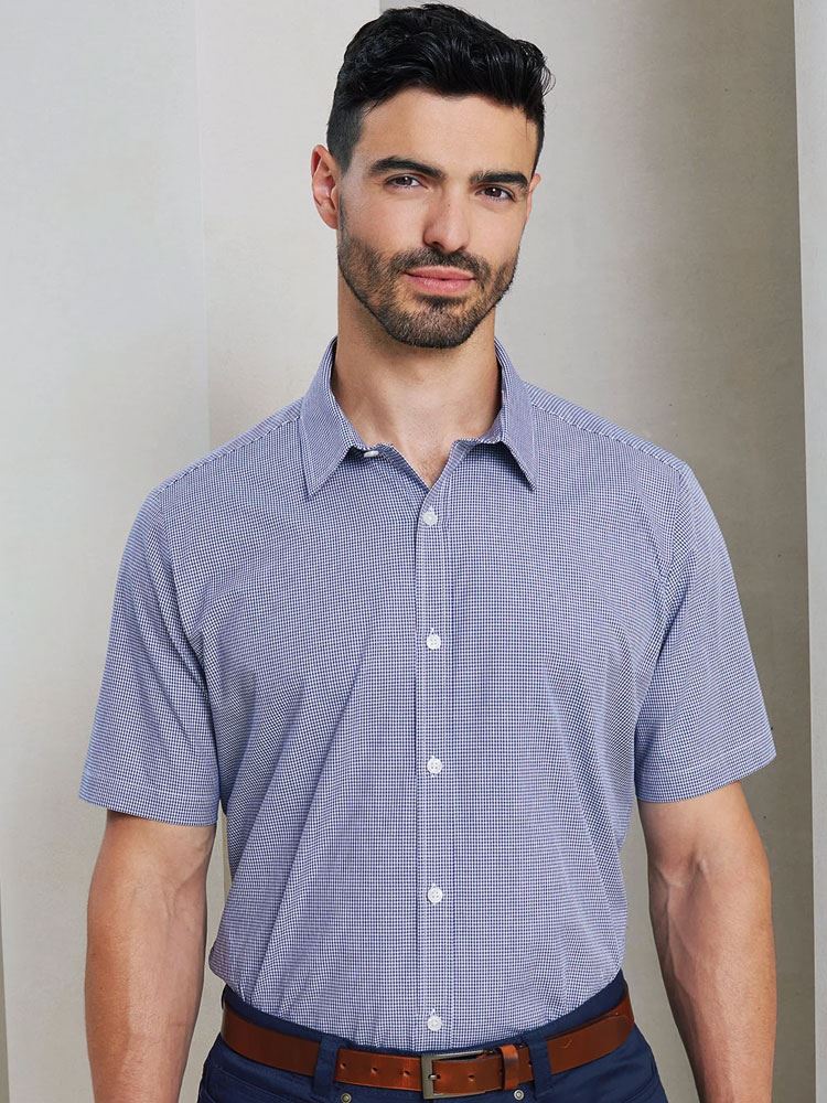 pr221 Microcheck (Gingham) Short Sleeve Cotton Shirt Image 2