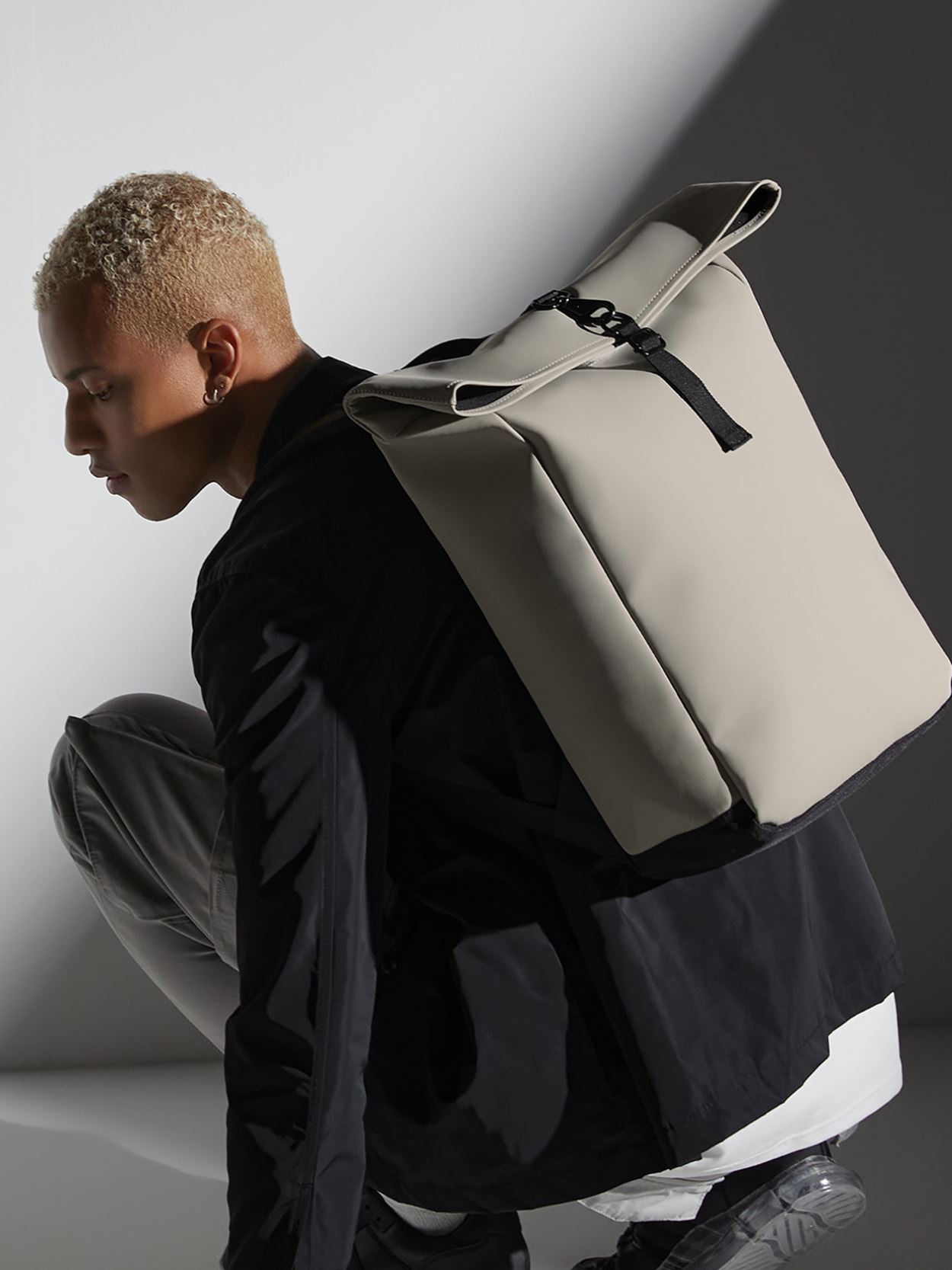 BG335 Matte PU Roll Top Backpack Image 2