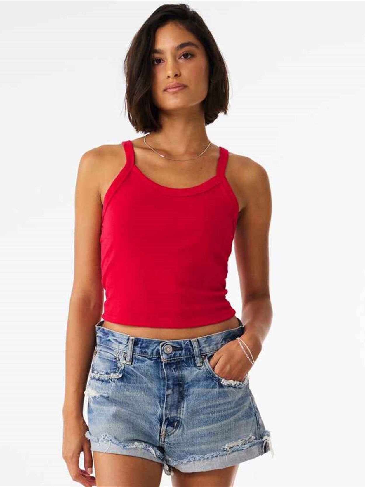 BL1012 1012 Bella Ladies Micro Rib Spaghetti Strap Tank Top Image 3