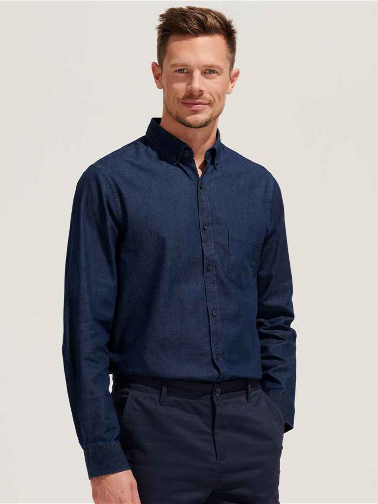 02100 Barry SOL'S Barry Long Sleeve Denim Shirt Image 1