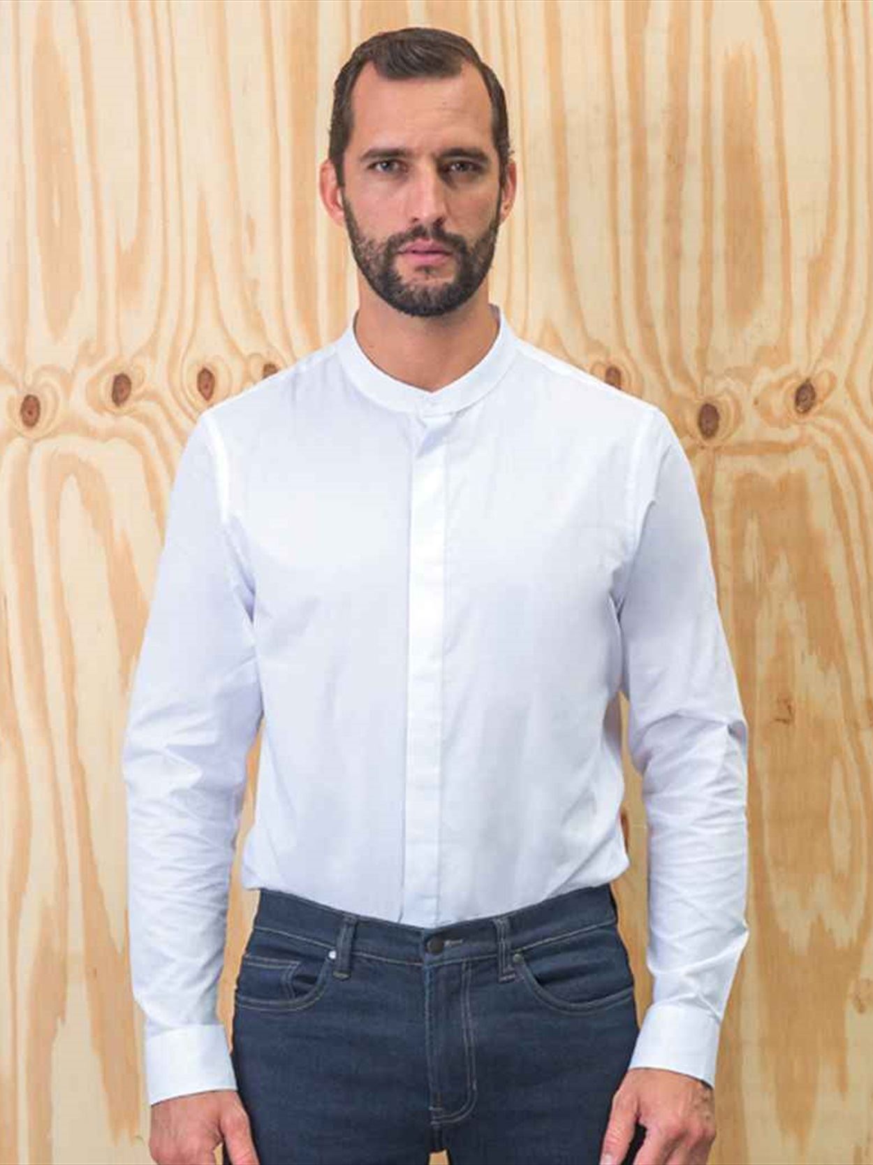 03792 Bart NEOBLU Bart Mao Collar Long Sleeve Poplin Shirt Image 2