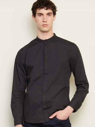 03792 Bart NEOBLU Bart Mao Collar Long Sleeve Poplin Shirt