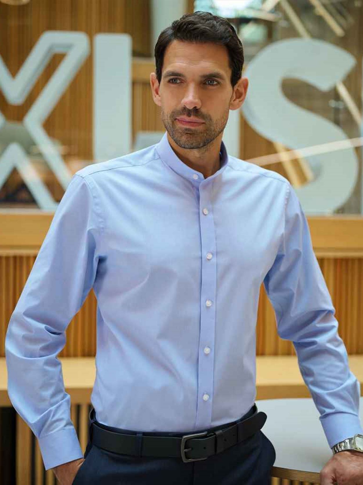 BK578 4571 Brook Taverner Volterra Long Sleeve Grandad Collar Shirt Image 3