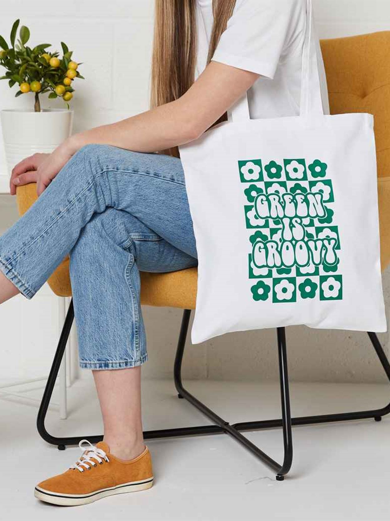 BR051 Brand Lab Organic Cotton Long Handle Shopper Image 1