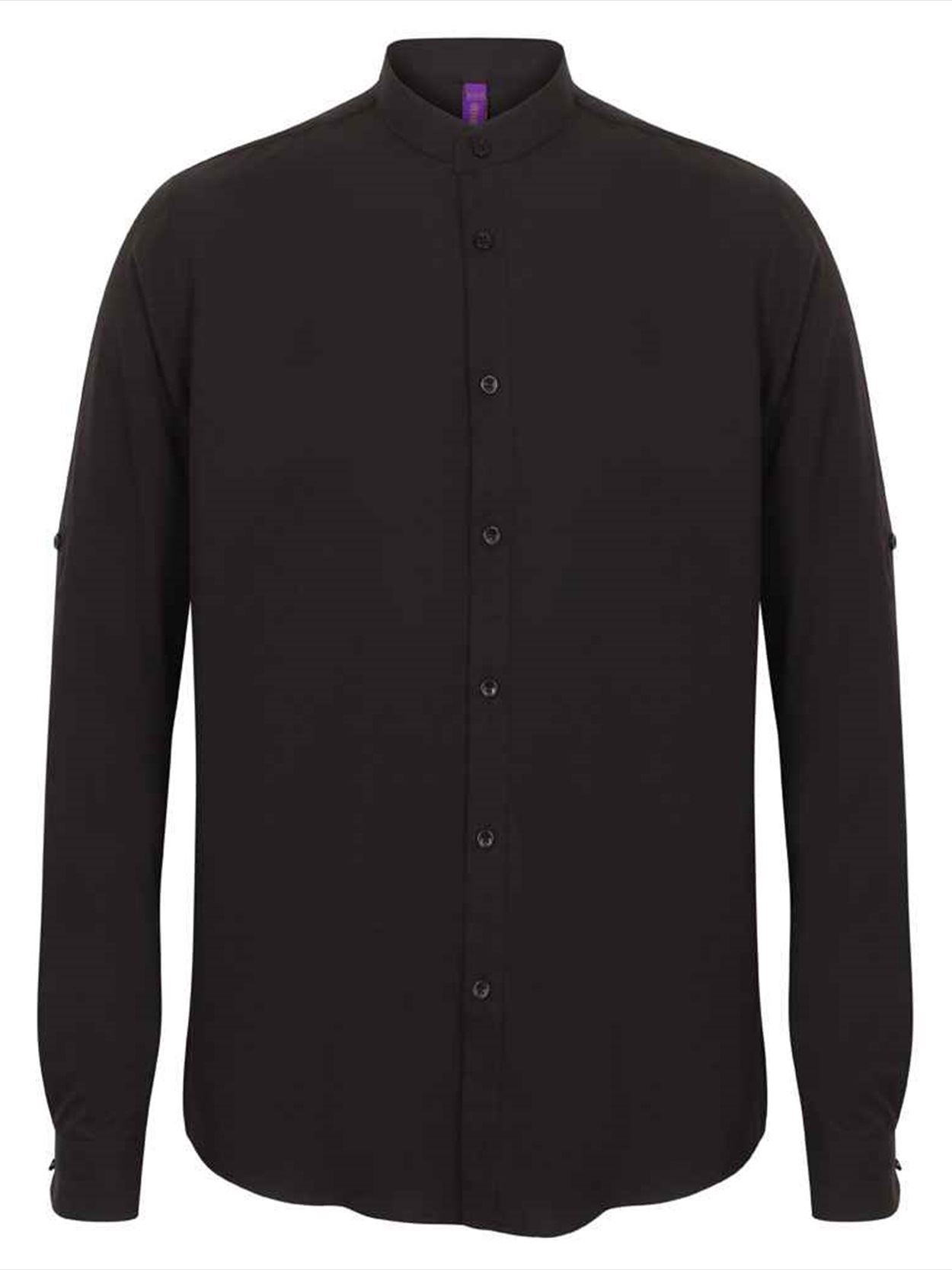 H592 Henbury Mandarin Roll Sleeve Anti-Bac Wicking Shirt Image 1