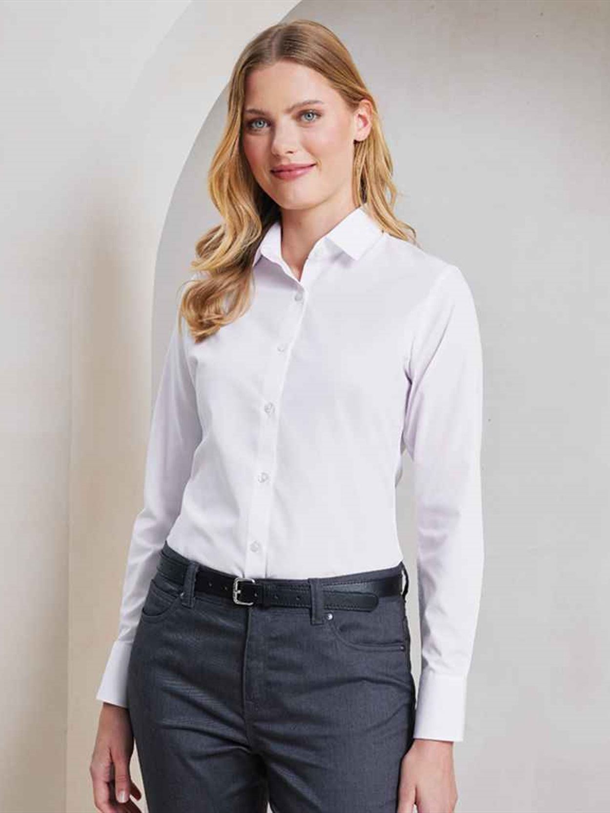 PR303 Premier Ladies Recyclight® Long Sleeve Poplin Shirt Image 2