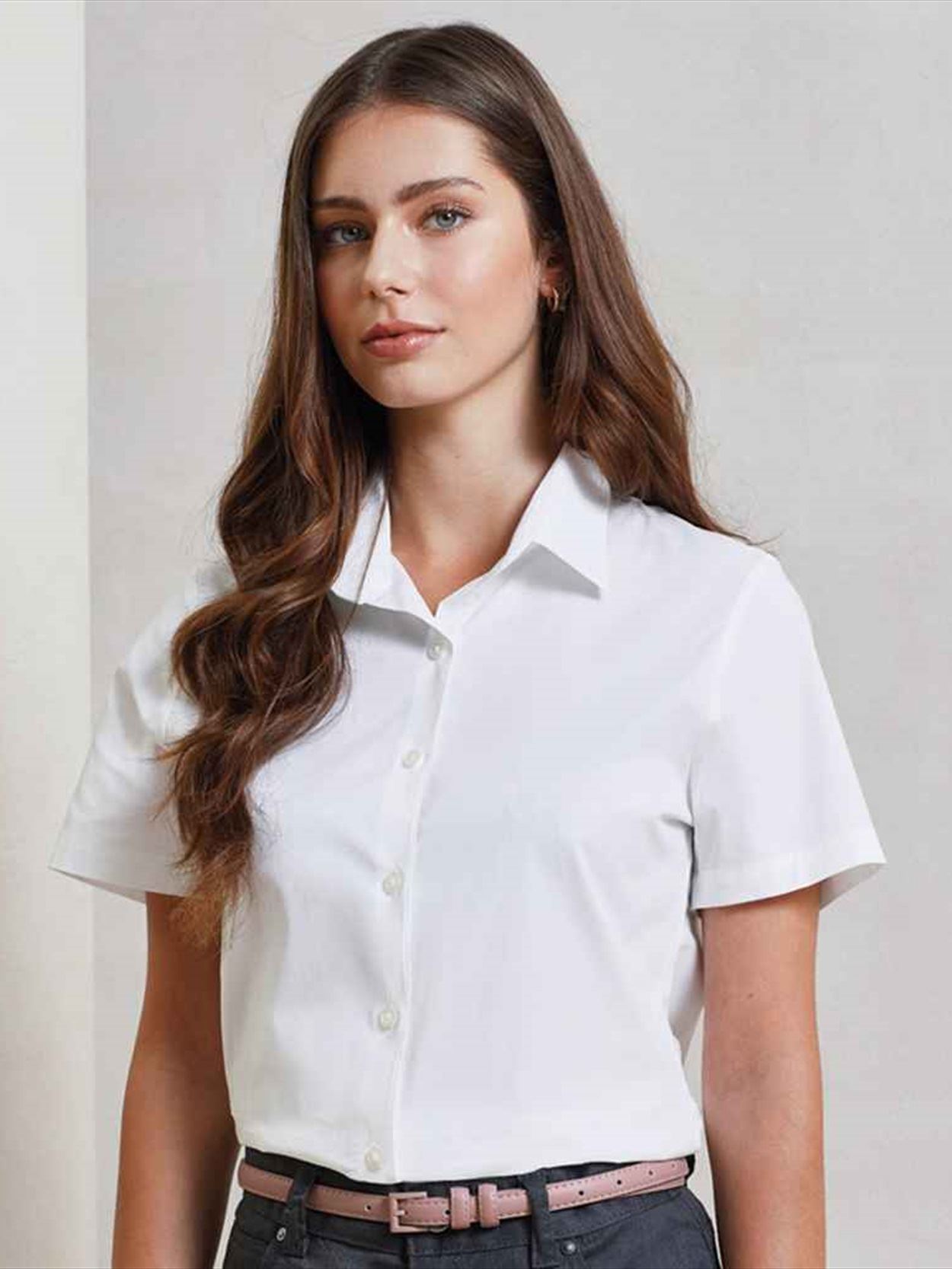 PR346 Premier Ladies Short Sleeve Stretch Fit Poplin Shirt Image 1