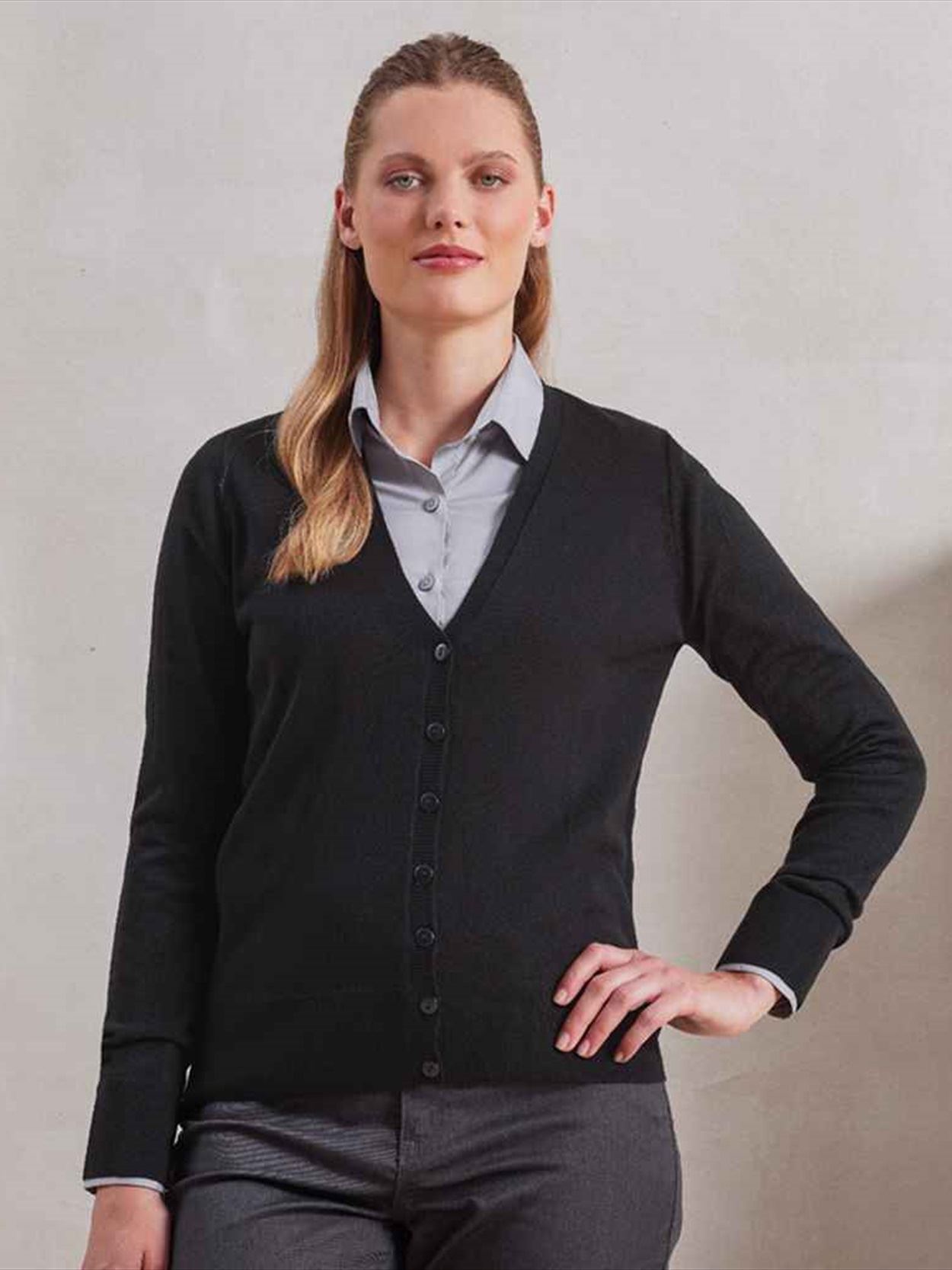 PR402 Premier Ladies Essential Acrylic V Neck Cardigan Image 1