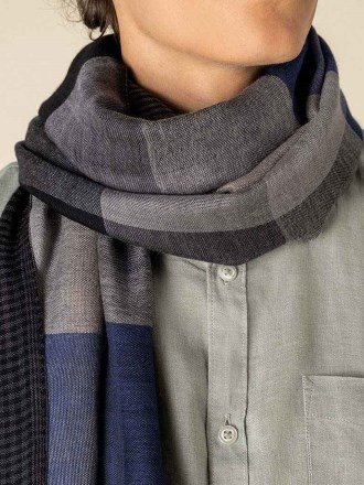 SP143 Spasso Blue Patchwork/Check Reversible Scarf