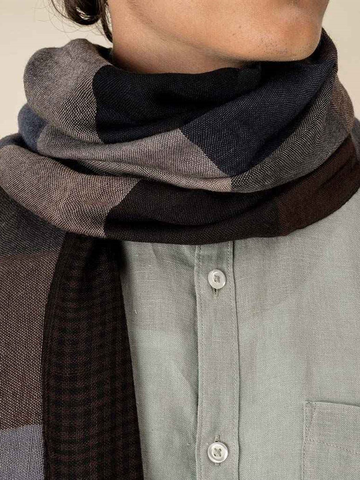 SP144 Spasso Brown Patchwork/Check Reversible Scarf Image 1