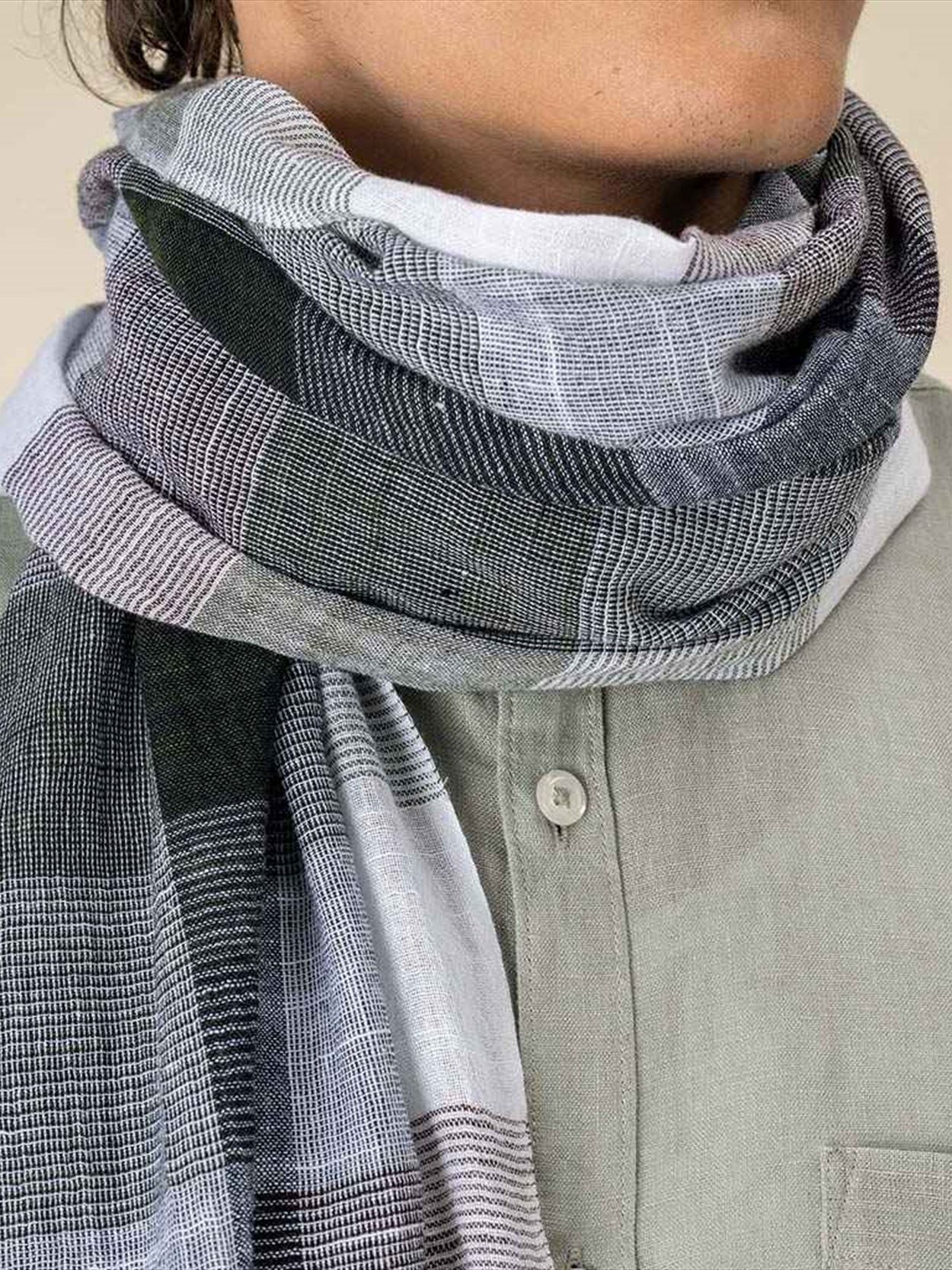 SP149 Spasso Greenish Check Scarf Image 1