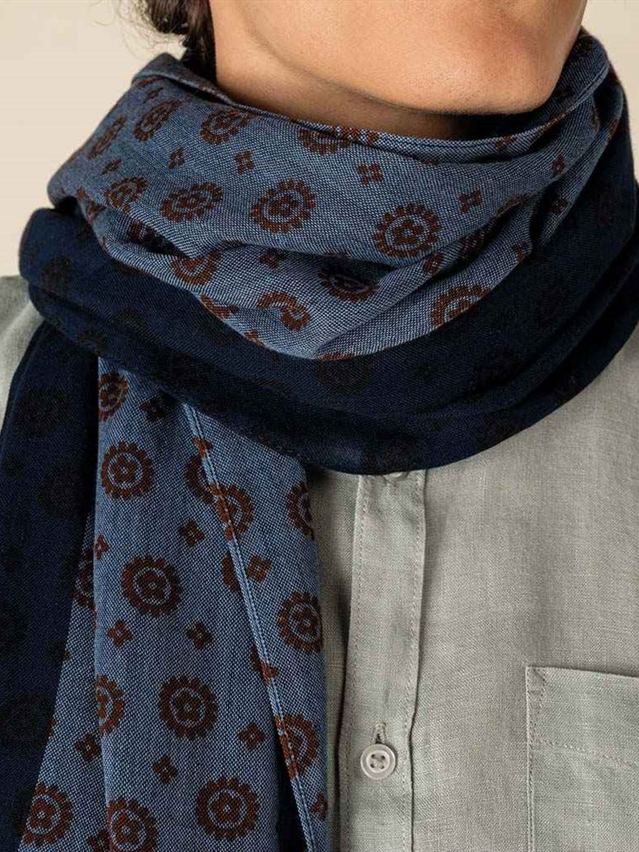 SP157 Spasso Blue Garnet Flowers Scarf Image 1