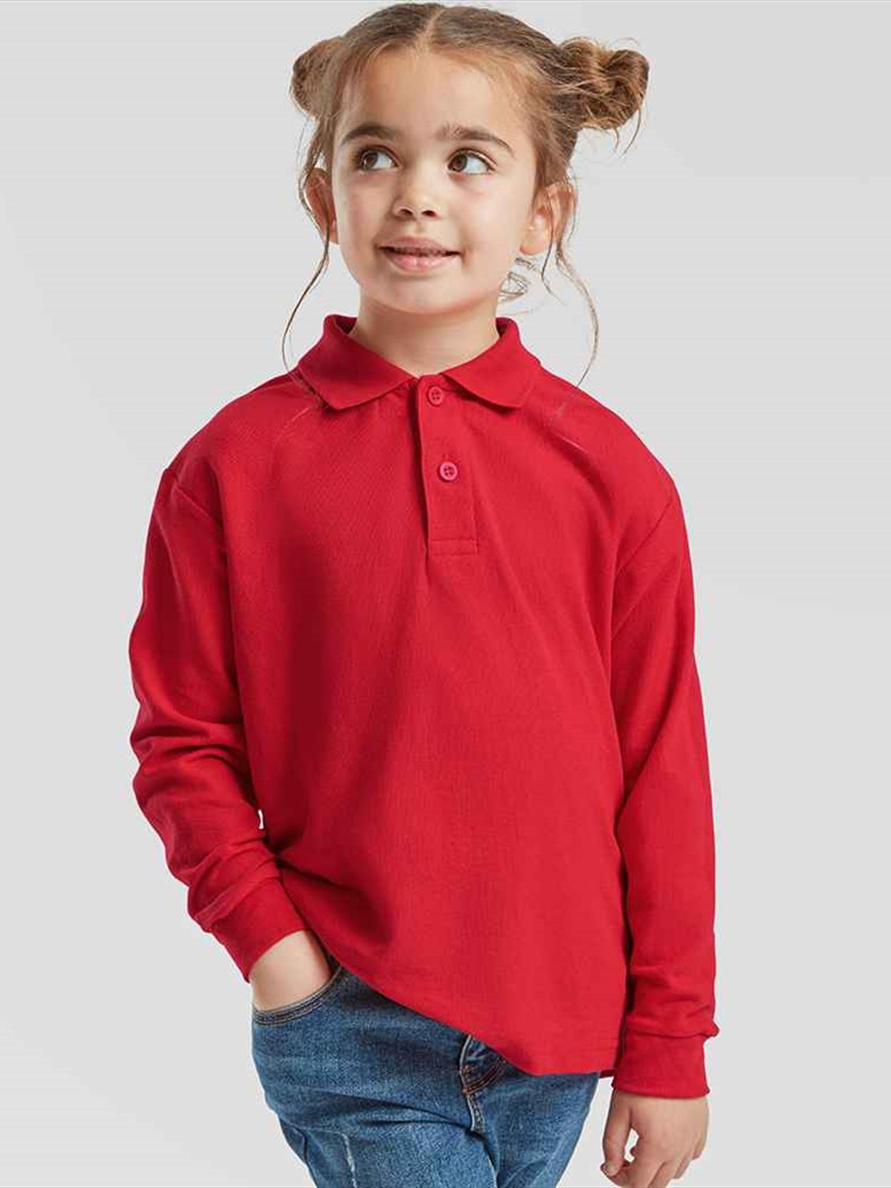 SS45B 632010 Fruit of the Loom Kids Long Sleeve Poly/Cotton Piqué Polo Shirt Image 2