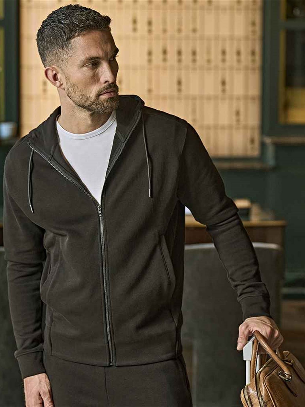 T5508 5508 Tee Jays Ribbed Interlock Full Zip Hooded Sweatshirt Image 1