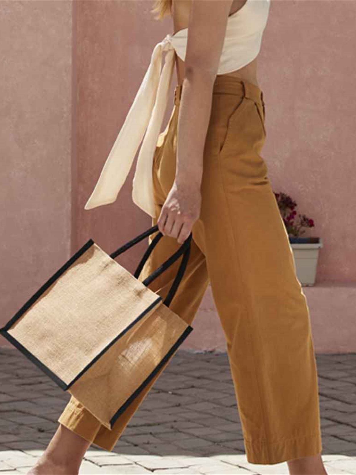 W473 Westford Mill Natural Starched Jute Midi Tote Bag Image 1