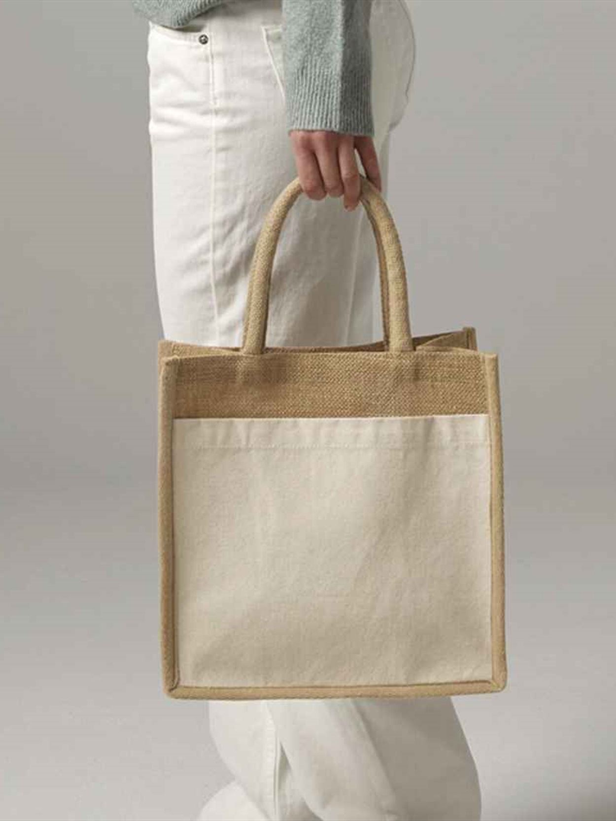 W483 Westford Mill Cotton Pocket Natural Starched Jute Midi Tote Bag Image 1