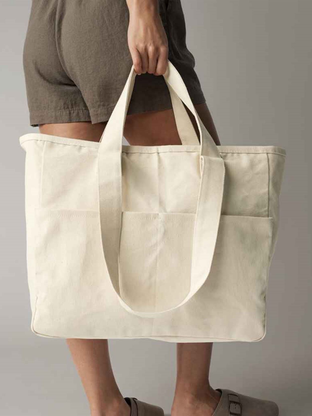 W604 Westford Mill Double Handle Cargo Pocket Tote Bag Image 1