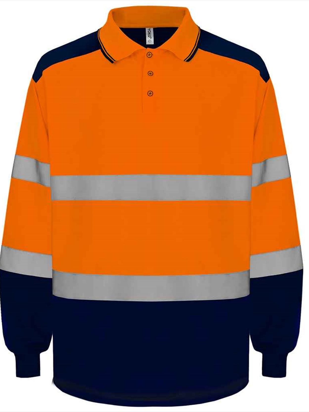 YK019 HVJ330 Yoko Two Tone Long Sleeve Polo Shirt Image 1