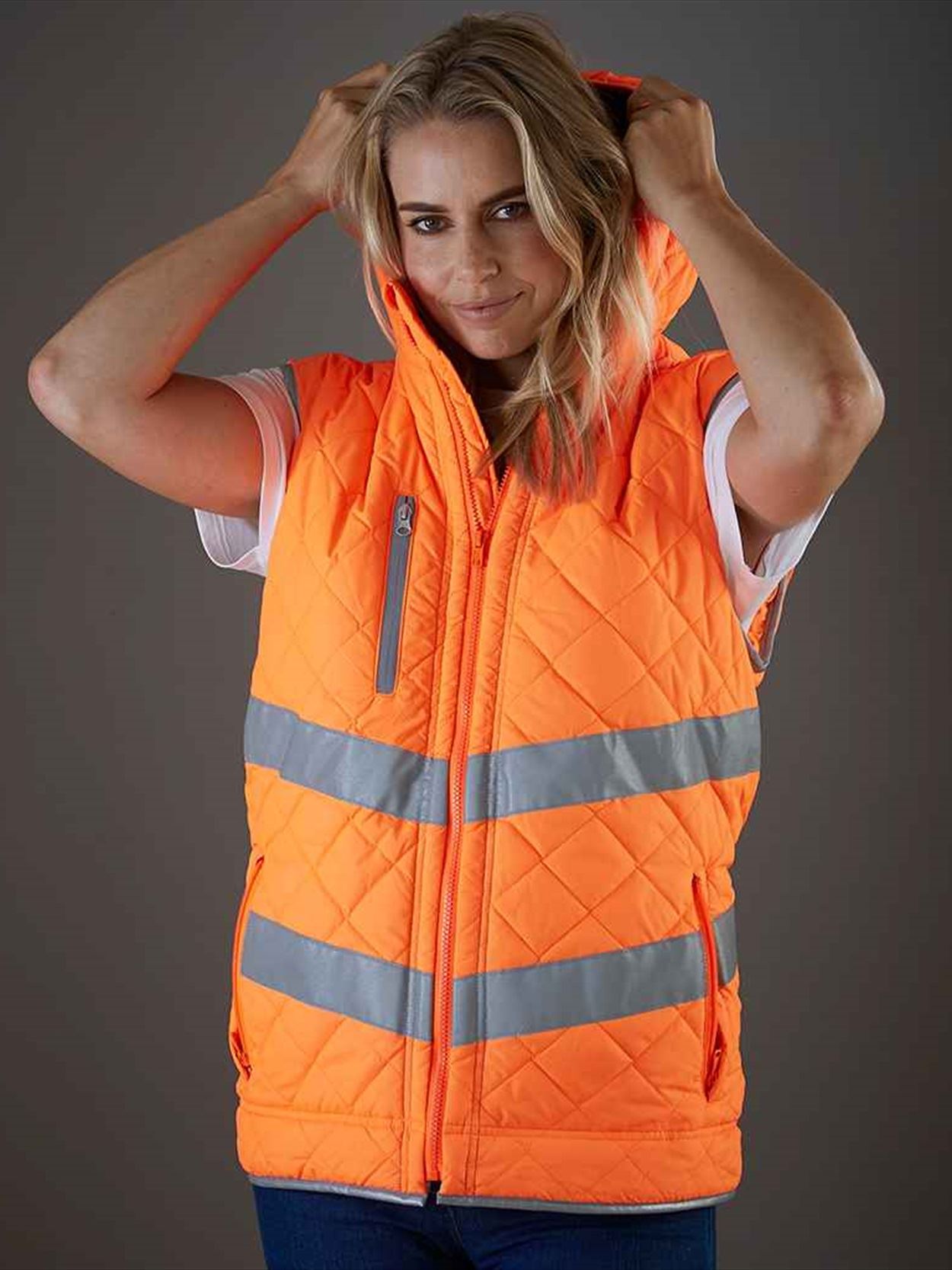 YK216 HV007 Yoko Hi-Vis Kensington Hooded Gilet Image 1