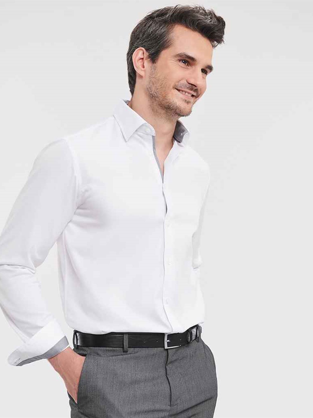964M Russell Athletic Collection Long Sleeve Contrast Herringbone Shirt Image 1