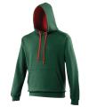 JH003 Varsity Hoodie Bottle Green / Fire Red colour image