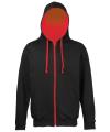 JH053 Contrast Zip Hoodie Jet Black / Fire Red colour image