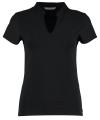 KK770 Women's Corporate Short Sleeve Top V-Neck Mandarin Collar Black colour image