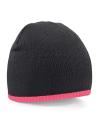 B44C Beechfield Two Tone Beanie Knitted Hat Black / Fluorescent Pink colour image
