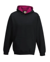 JH003B Kids Varsity Hoodie Jet Black / Hot Pink colour image