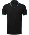 AQ011 Mens Classic Fit Tipped Polo Black / Turquoise colour image