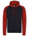 JH009 Baseball Hoodie Jet Black / Fire Red colour image