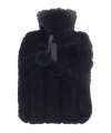 RI011 Luxury Classic Faux Fur Hot Water Bottle And Cover Black colour image