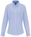 PR338 Premier Ladies Long Sleeve Striped Oxford Shirt White / Light Blue colour image
