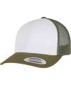 F6606CF 6606CF Flexfit Retro Coloured Front Trucker Cap Moss Green / White / Olive Green colour image