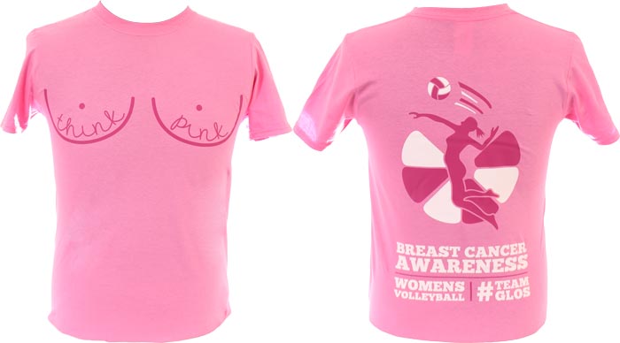 University of Gloucestershire Womens Volleyball Breast Cancer Awareness T-shirts