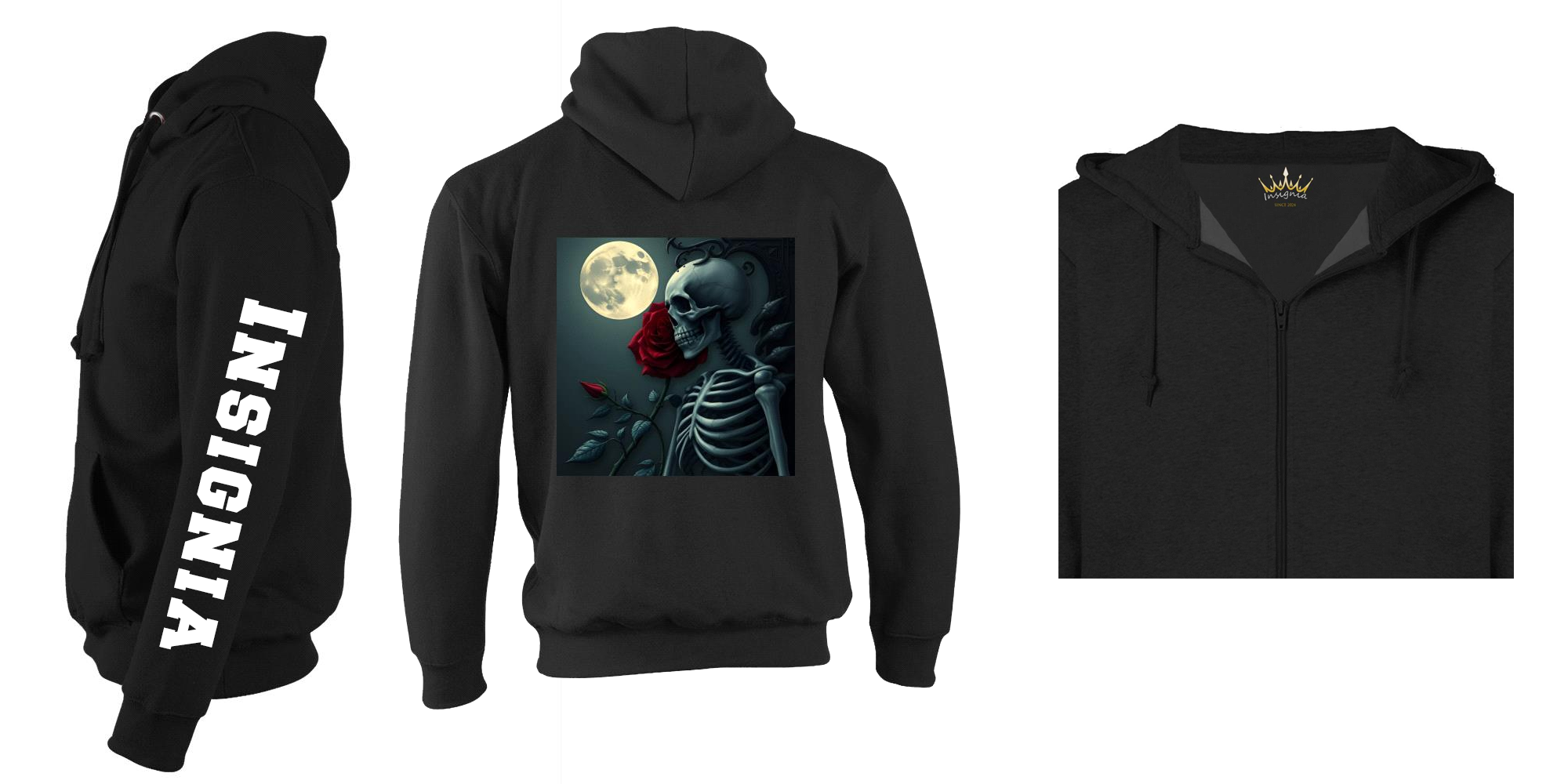 Zipped Moon and Rose Hoodie